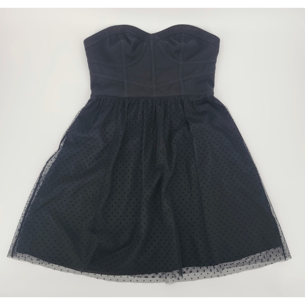 Kensie Dresses Black Strapless Polka Dot Tulle Corset Mini 80s Dress Size 6